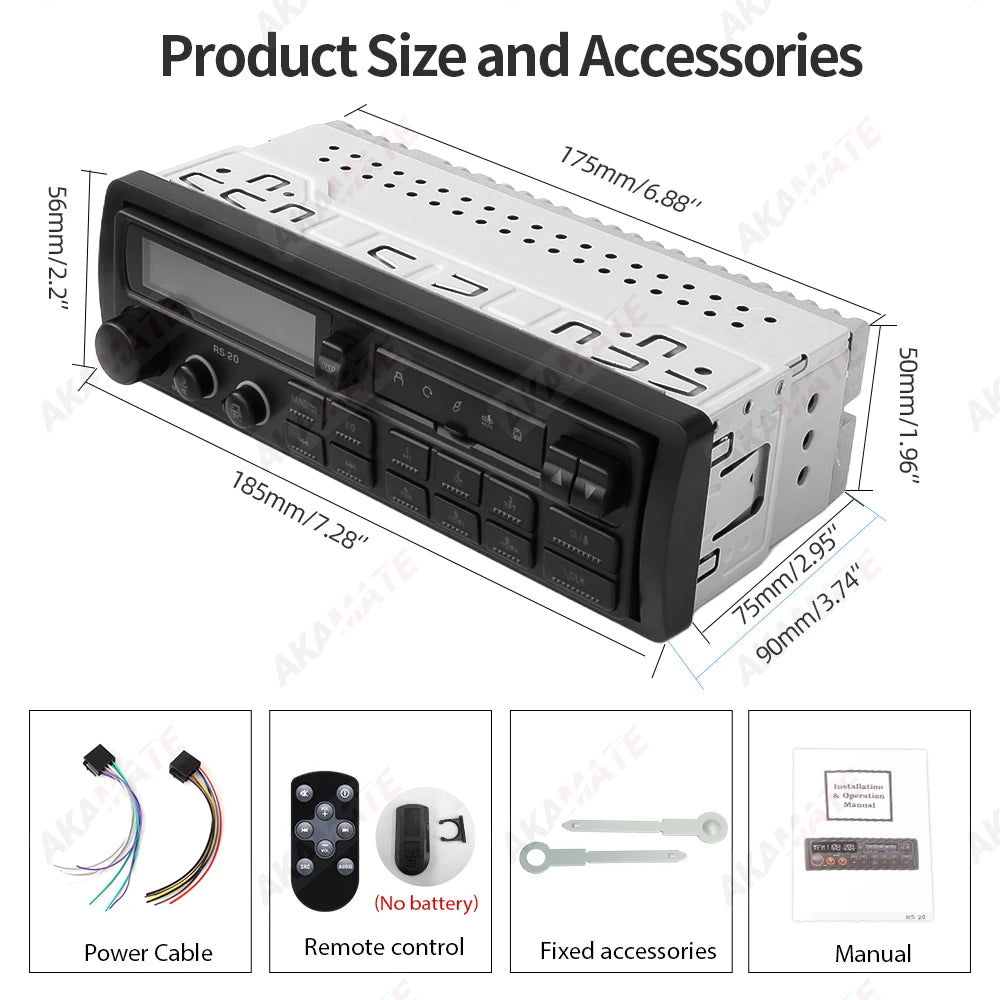 1 Din MP3 Retro Style Car Radio Bluetooth AUX FM AM RDS EQ QC3.0 Voice Control 12V Multimedia Stereo Head Unit USB TF Player