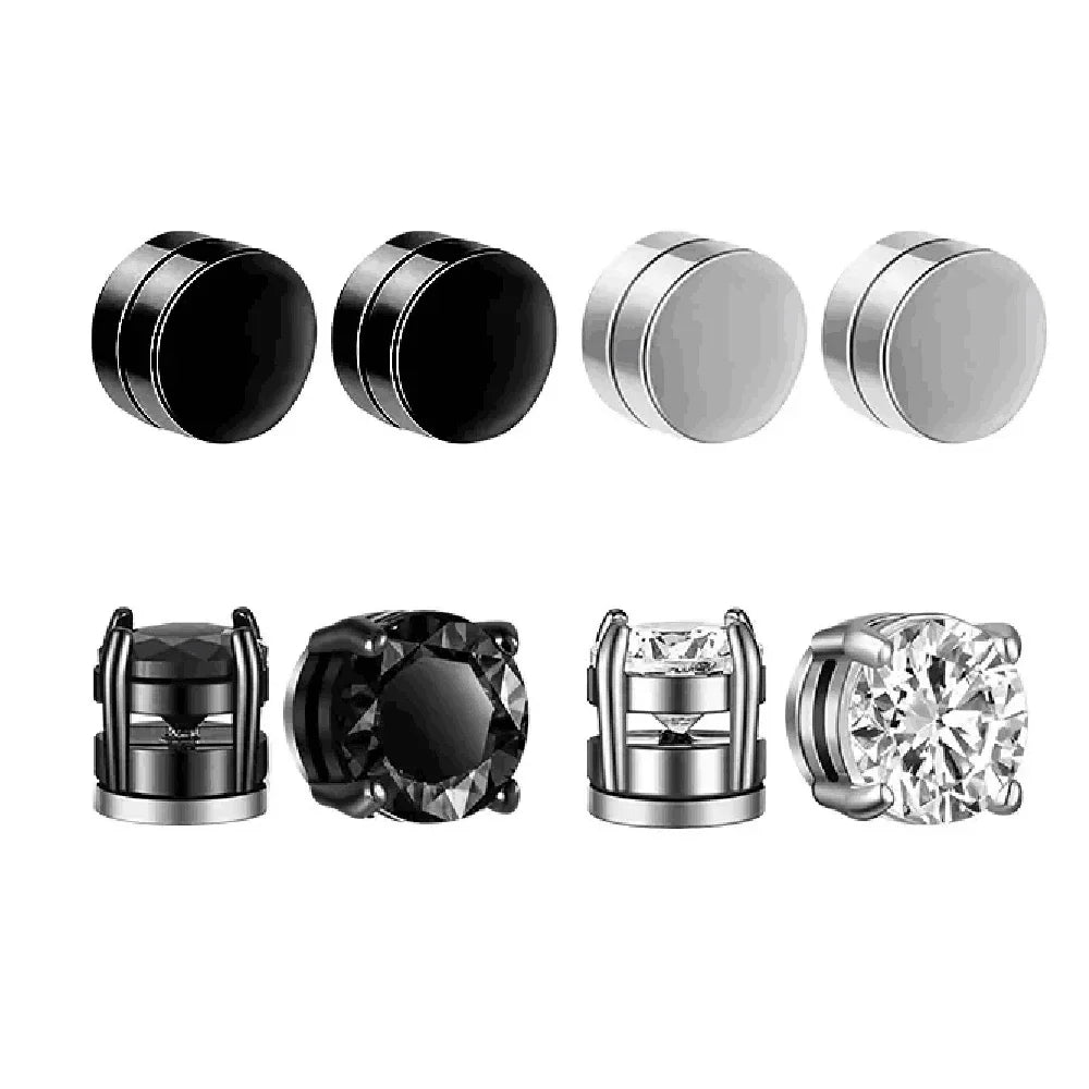 1-10 pairs of men's fashionable ear hole free magnet zircon stainless steel false earring set