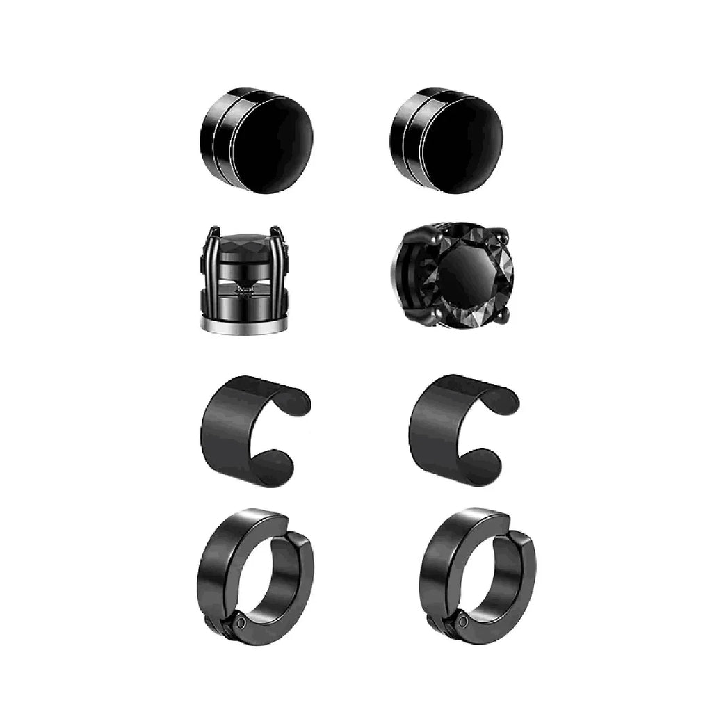 1-10 pairs of men's fashionable ear hole free magnet zircon stainless steel false earring set